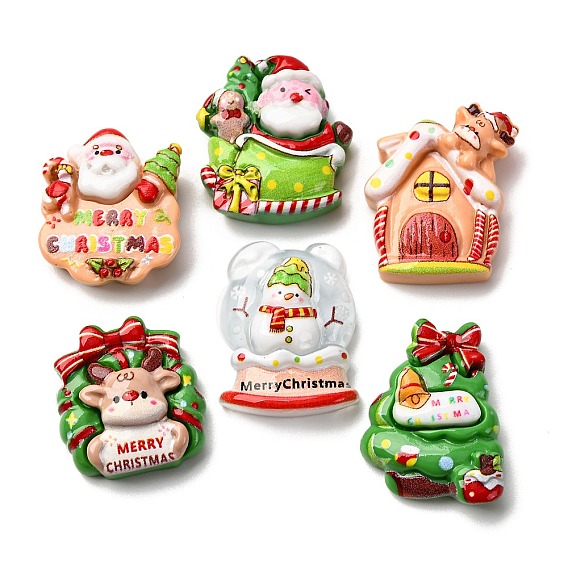 Кабошоны из непрозрачной смолы с рождественской тематикой, разнообразные