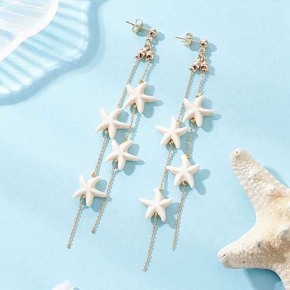 Серьги-гвоздики с подвесками из синтетической бирюзы в форме морской звезды, латуни и 304 результатов из нержавеющей стали