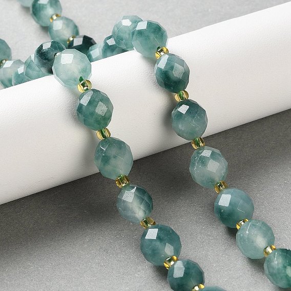 Окрашенные природные белый нефрит бисер пряди, граненые, овальные, с бисером