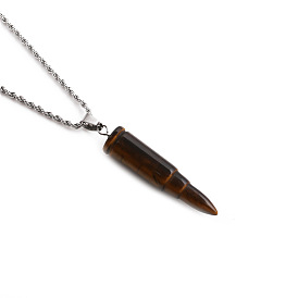 Fashion Tiger Eye Bullet Pendant Necklace for Men and Women with Semi-Precious Stones