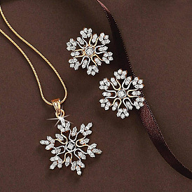 Chic Minimalist Alloy Snowflake Necklace and Earrings Set with Sparkling Diamonds - Perfect Gift for Valentine's Day!