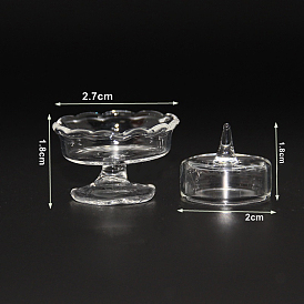 Mini Glass Cake Tray with Lid, for Dollhouse Accessories Pretending Prop Decorations