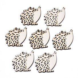 Autumn Theme Unfinished Natural Poplar Wood Pendants, Laser Cut Wood Shapes, Hedgehog
