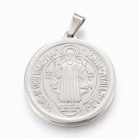 Pendentifs en acier inoxydable, plat rond, Saint-Benoît médaille