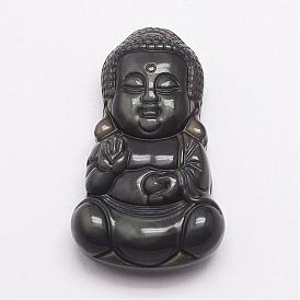 Pendentifs en argile arc-en-ciel obsidienne naturelle, Bouddha
