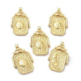 Eco-Friendly Brass Pendants,  Long-Lasting Plated, Transfer Card Shape, Sun with Moon