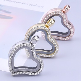 Openable heart-shaped glass photo box floating locket with diamond crooked heart full of diamond photo box pendant pendant