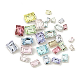 Glass Rhinestone Cabochons, Flat Back & Back Plated, Faceted, Rectangle