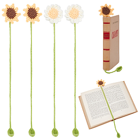 4 piezas 2 estilos de marcadores de plantas de crochet de hilo de lana, flor