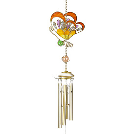 Carillon à vent papillon vintage en métal émaillé, avec tube et cloche en aluminium, ornements suspendus extérieurs