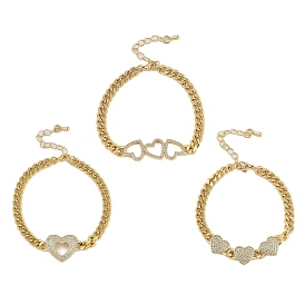 Rack Plating Brass Bracelets with Cubic Zirconia for Women, Long-Lasting Plated