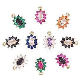10Pcs Eco-Friendly Brass Micro Pave Cubic Zirconia Charms, Cadmium Free & Lead Free, Real 18K Gold Plated, Flower