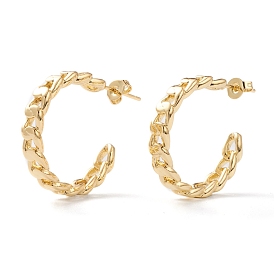 Semicircular Brass Half Hoop Earrings, Stud Earrings, with Ear Nuts, Long-Lasting Plated, Curb Chain Shape