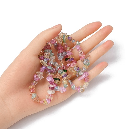 Baking Painted Crackle Glass Beads Strands, Chip