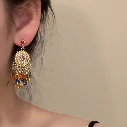 Серьги-гвоздики с кисточками из акрила в стиле бохо для женщин, плоско-круглые