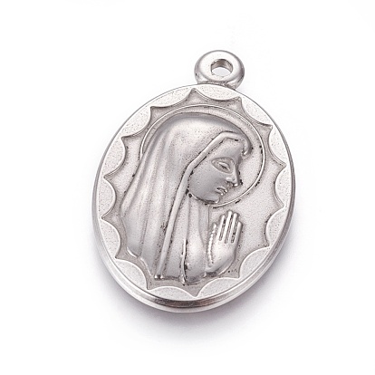 304 Stainless Steel Pendants, Oval with Virgin Mary