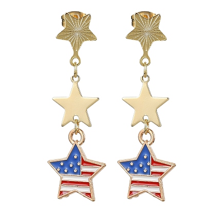 Independence Day Alloy Enamel Star Stud Earrings, Long Drop Earrings