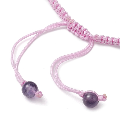 Natural Gemstone Rondelle Braided Bead Bracelets, Adjustable Nylon Thread Bracelets for Men Women