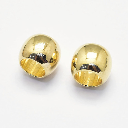 Long-Lasting Plated Brass European Beads, Real 18K Gold Plated, Nickel Free, Barrel, Large Hole Beads