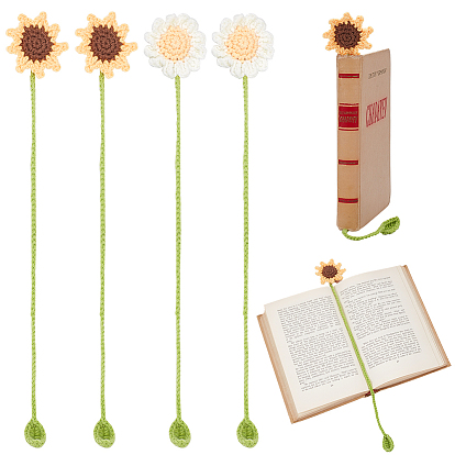 4 piezas 2 estilos de marcadores de plantas de crochet de hilo de lana, flor