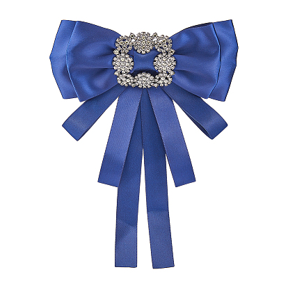Crystal Glass Rhinestone Bowknot Brooch, Cloth Bow Tie Neck Tie Lapel Pin for Women