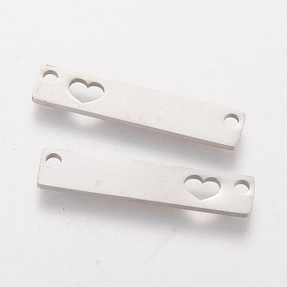 201 Stainless Steel Links/Connectors, Rectangle with Heart
