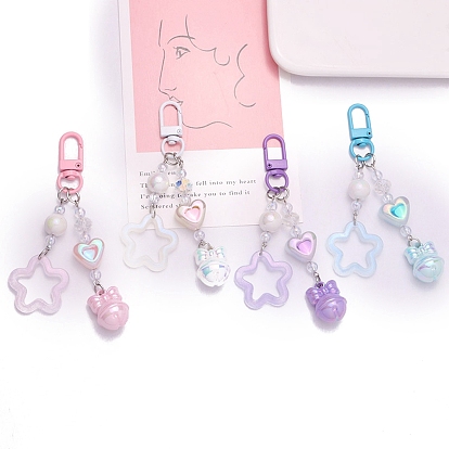 Cute Acrylic Star and Bell Shape Pendant Keychain, with Clasp