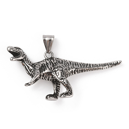 304 Stainless Steel Big Pendants, with 201 Stainless Steel Snap on Bails, Dinosaur Charms