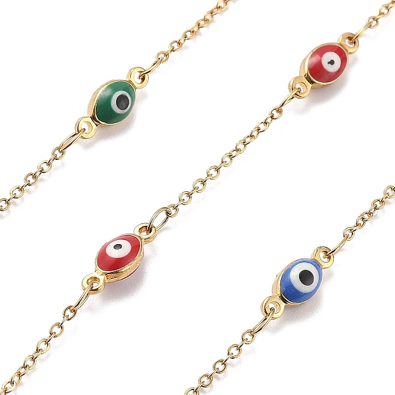 Цепи из эмали и нержавеющей стали, ионное покрытие (ip), пайки, реальный 304 k позолоченный, злые глаза, с катушкой