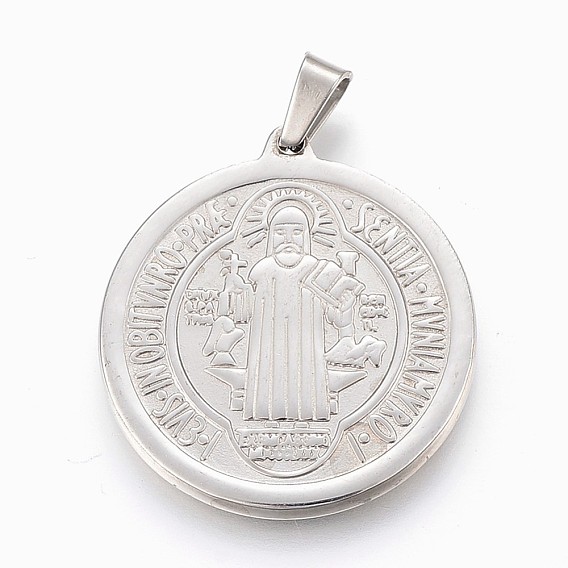304 Stainless Steel Pendants, Flat Round, Saint Benedict Medal