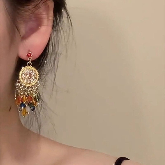 Серьги-гвоздики с кисточками из акрила в стиле бохо для женщин, плоско-круглые