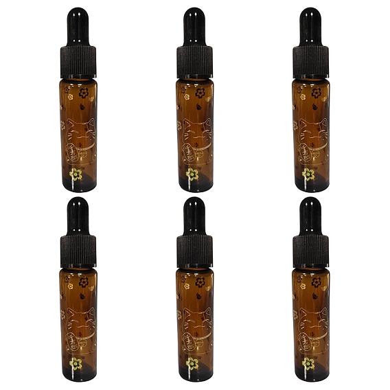 6шт. резиновые флаконы-капельницы, многоразовая стеклянная бутылка, для ароматерапии эфирными маслами, с рисунком кота удачи и китайским иероглифом