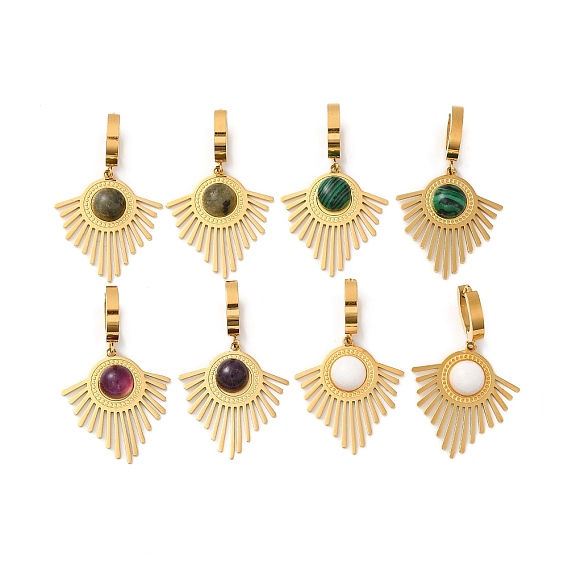 Вакуумное покрытие pvd 304 серьги-кольца из нержавеющей стали в форме веера, женские серьги-подвески из натуральных смешанных драгоценных камней