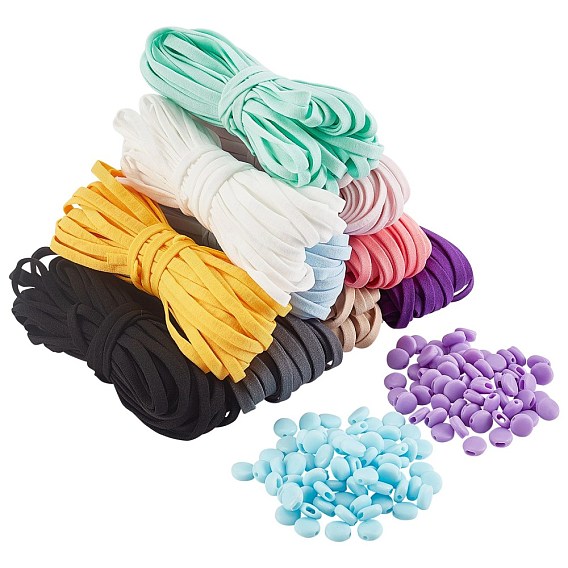 50 DIY-Schmucksets, inklusive PVC-Kunststoff-Verstellschnalle und 10 Farben flacher elastischer Gummikordel