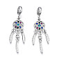 Rack Plating Alloy European Dangle Charms, with Rhinestone, Large Hole Pendants, Cadmium Free & Nickel Free & Lead Free, Platinum, Woven Net/Web with Feather