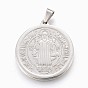 304 Stainless Steel Pendants, Flat Round, Saint Benedict Medal