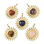 Natural Mixed Gemstone Pendants, 304 Stainless Steel Sun Bezeled Charms