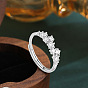 Adjustable Brass Micro Pave Clear Cubic Zirconia Finger Rings, Flat Round