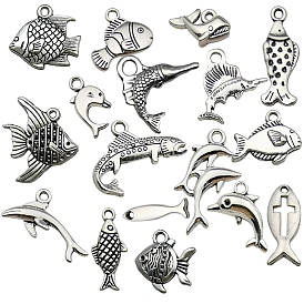 51Pcs Tibetan Style Alloy Pendants, Fish Charms