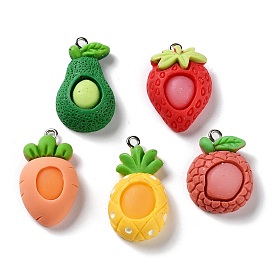Fruits Opaque Resin Pendants, with Platinum Plated Iron Loops