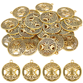 40шт. подвески из полого сплава в тибетском стиле, без свинца и без кадмия, плоский круг с богиней тройной луны, языческие украшения