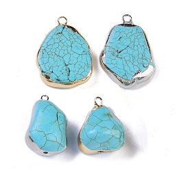 Synthetic Turquoise Pendants, with Brass Findings, Nuggets Charms