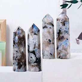 Point Tower Natural Moonstone Home Display Decoration, Healing Stone Wands, for Reiki Chakra Meditation Therapy Decors, Hexagon Prism