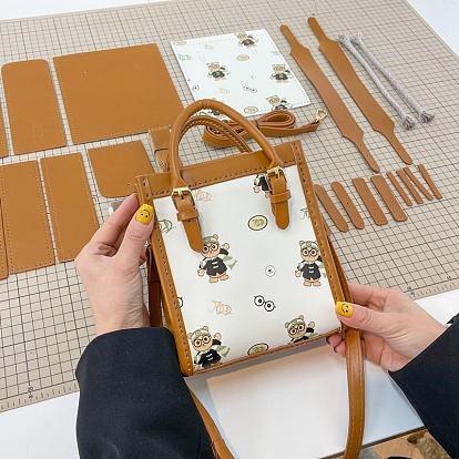 DIY Bear Printed Crossbody Bags Set, Including PU Leather Bag Materials