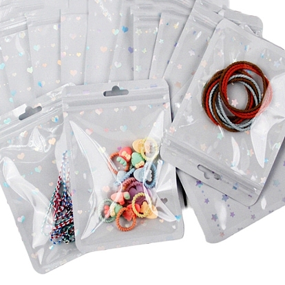 100Pcs Rectangle Laser Plastic Yin-yang Zip Lock Gift Bags, Self Sealing Reclosable Package Pouches for Pen Keychain Watch Storage