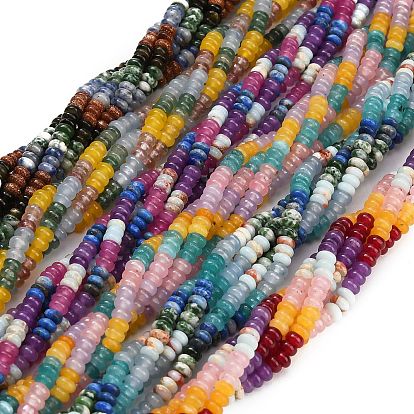 Gradient Color Natural & Synthetic Gemstone Beads Strands, Smooth Rondelle, Mixed Dyed and Undyed