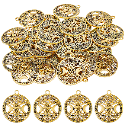40шт. подвески из полого сплава в тибетском стиле, без свинца и без кадмия, плоский круг с богиней тройной луны, языческие украшения