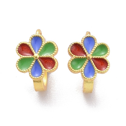 Brass Enamel S Hook Clasps, with Loops, Cadmium Free & Lead Free, Flower