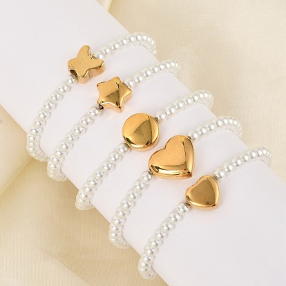 Пластиковые браслеты из искусственного жемчуга для женщин, с 304 фурнитурой из нержавеющей стали