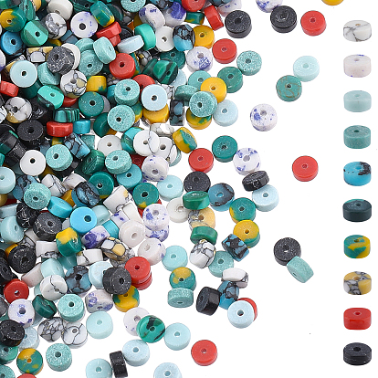 800 pcs 10 couleurs brins de perles turquoise synthétiques, teint, perles heishi, disque